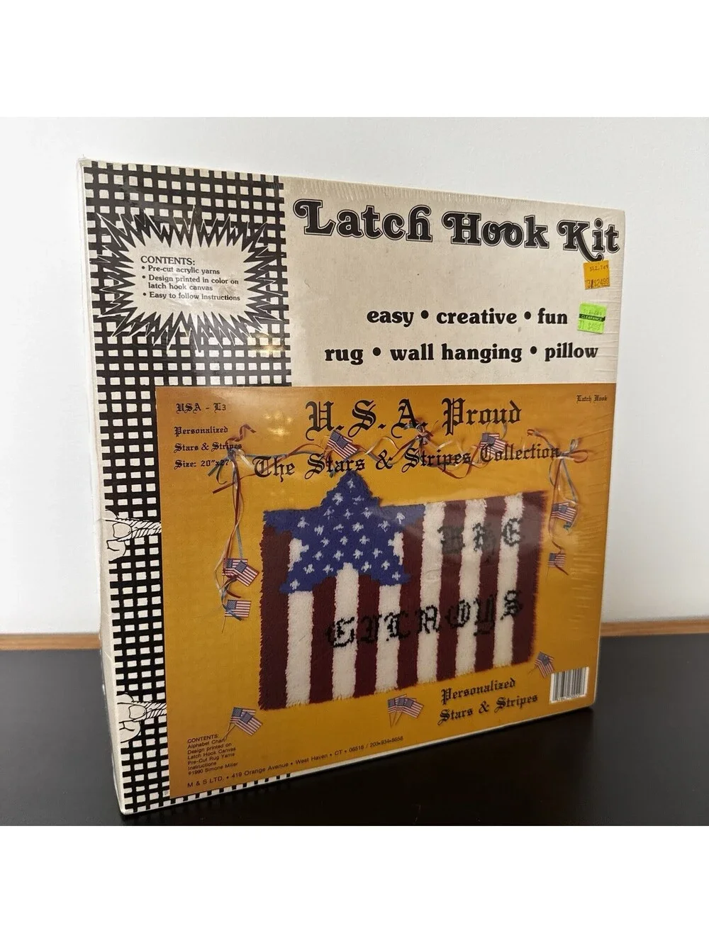 NEW 1990 Latch Hook Kit, Stars&Stripes USA Proud Hobby Craft American Flag